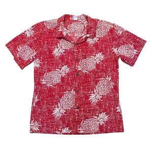 Palmwave Hawaii Shirt Size L Y2K Red Pineapple Print Short Sleeve Button Up